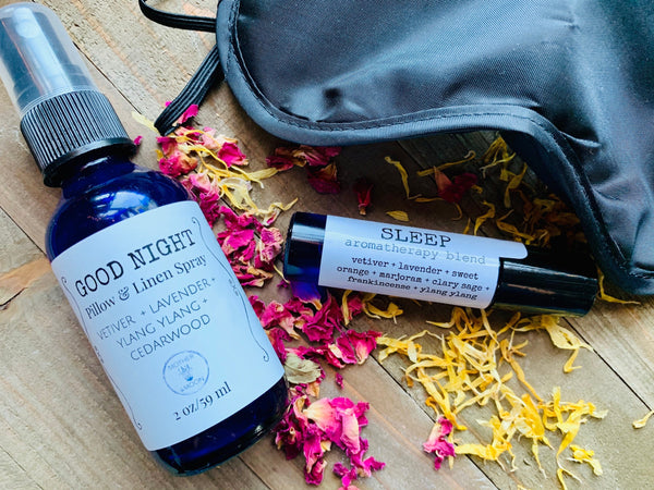 Natural Sleep kit, sleep mask set, deep sleep rollerball and mist, Insomnia Restful Sleep Set